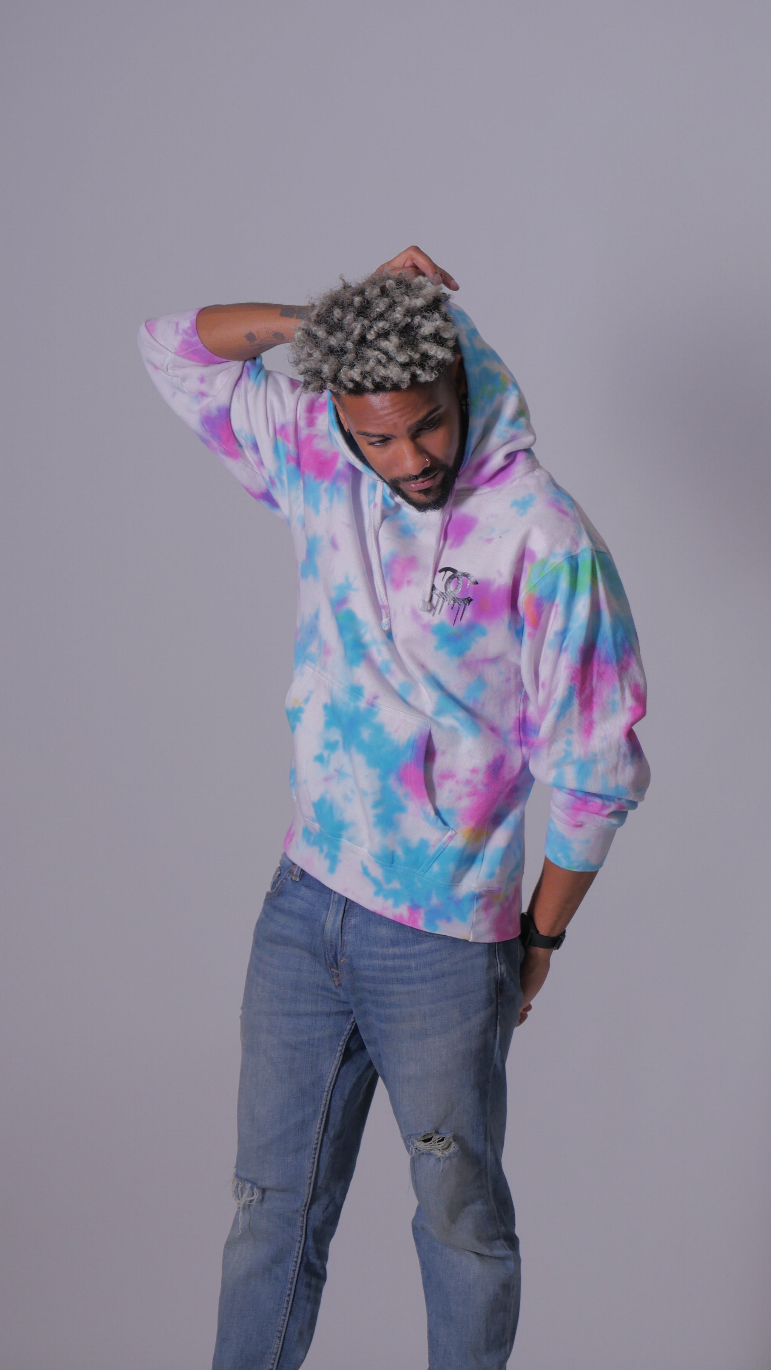 Pink and blue shop tie dye hoodie